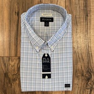Jos. A. Bank White and Blue Plaid Men's Dress Shirt